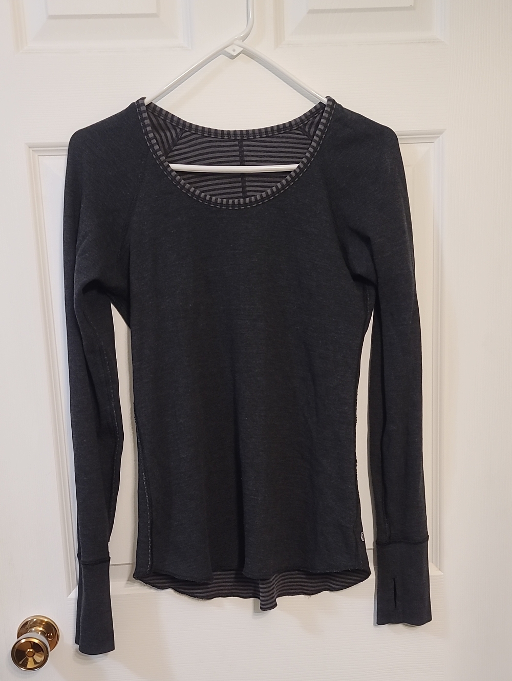 Lululemon Open Your Heart Reversible Sttiped Charcoal Grey Long Sleeve Top Y2K